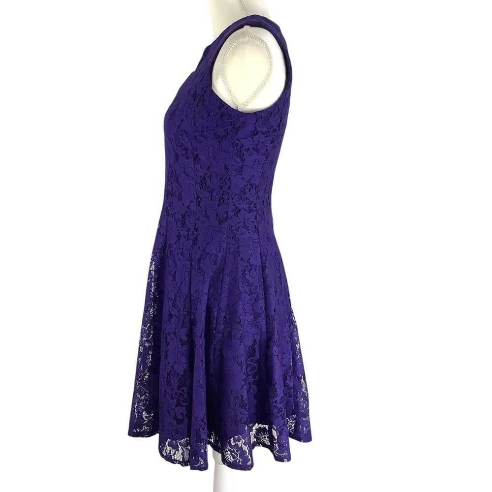 Purple Lace Sleeveless Dress Women Size 6 Fit & Flare Keyhole Coquette Fairy - Picture 4 of 14